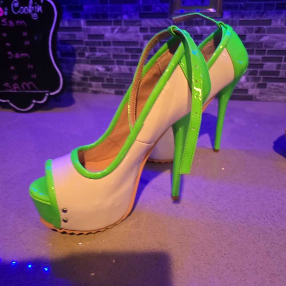 Green and White High Heel Platform Shoes